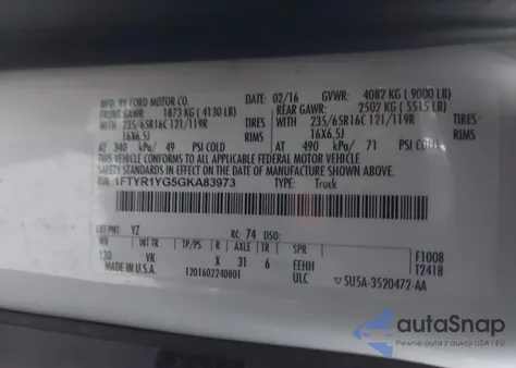 2016 Ford Transit-250 from USA, damaged, VIN 1FTYR1YG5GKA83973